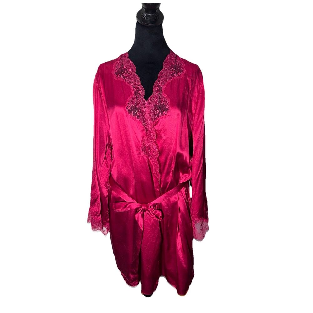 Vintage 90S Lejaby Saks 100% Silk Women’s Lace Trimmed Kimono Wrap Robe Sz Large